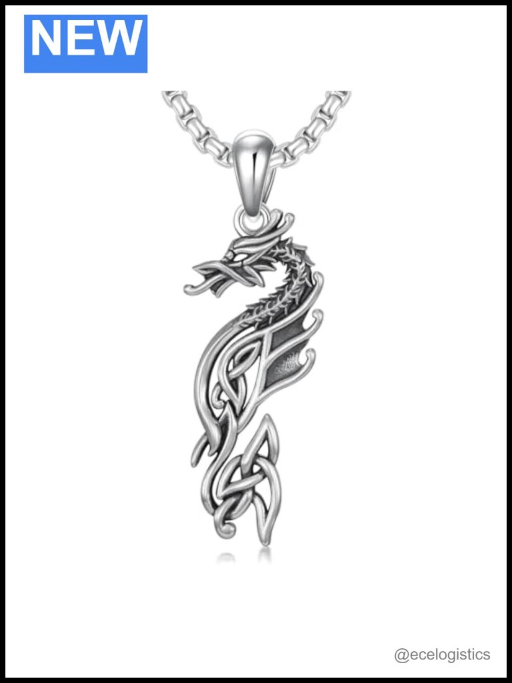 Sterling Silver Celtic Dragon Pendant Necklace